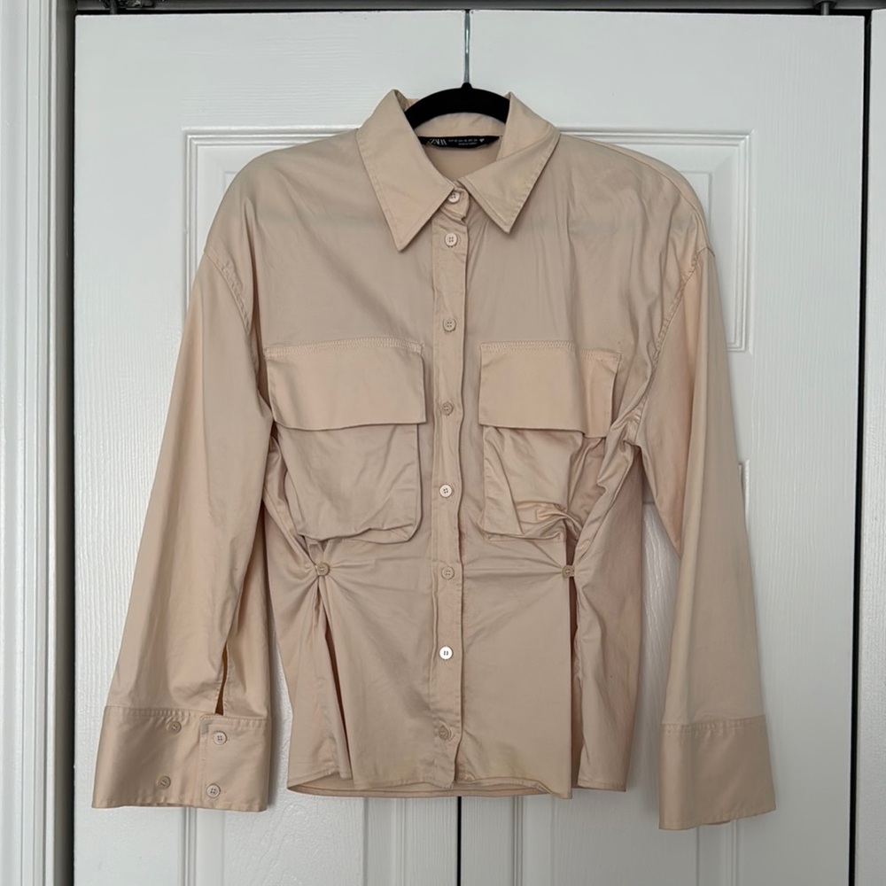 Zara Cinched Waist Button Down Shirt